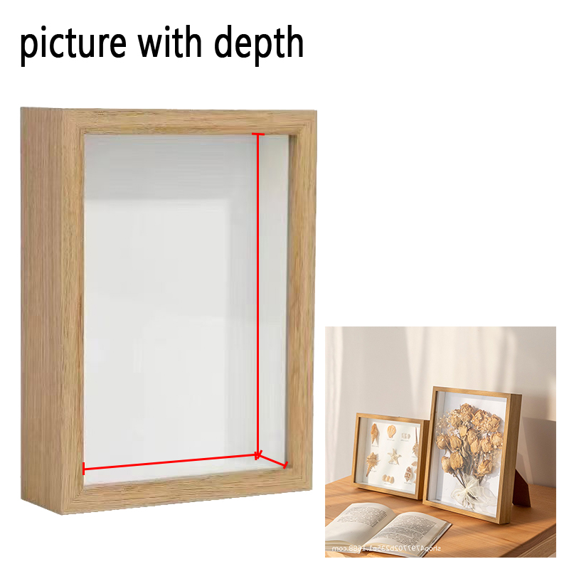 Engraved Wood Frame - 3D木製額縁 深さ3cm 無垢材 ドライフラワー写真フレーム DIY用 植物標本額縁