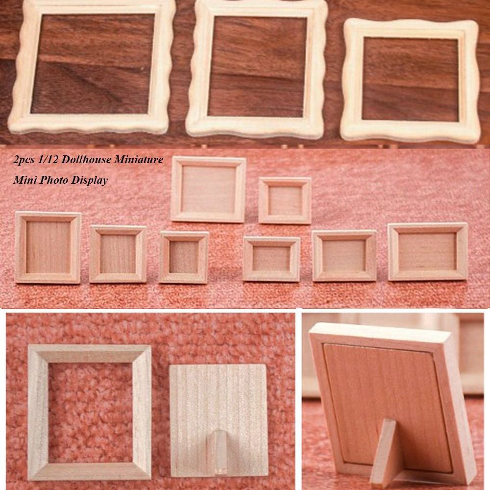 Engraved Wood Frame - 2 個新 1/12 ドールハウスミニチュアフォトフレーム写真表示木製フォトフレームミニ DIY 手作り工芸家の装飾アクセサリー
