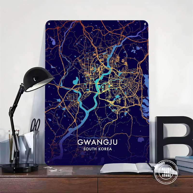 光州市地図3Dテクスチャメタルポスター、カスタムウォールアー - Custom Map Poster のレビューと価格