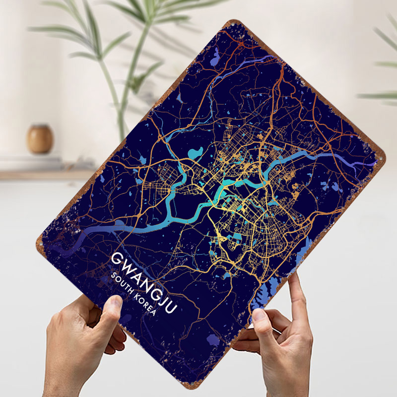 光州市地図3Dテクスチャメタルポスター、カスタムウォールアー - Custom Map Poster のレビューと価格