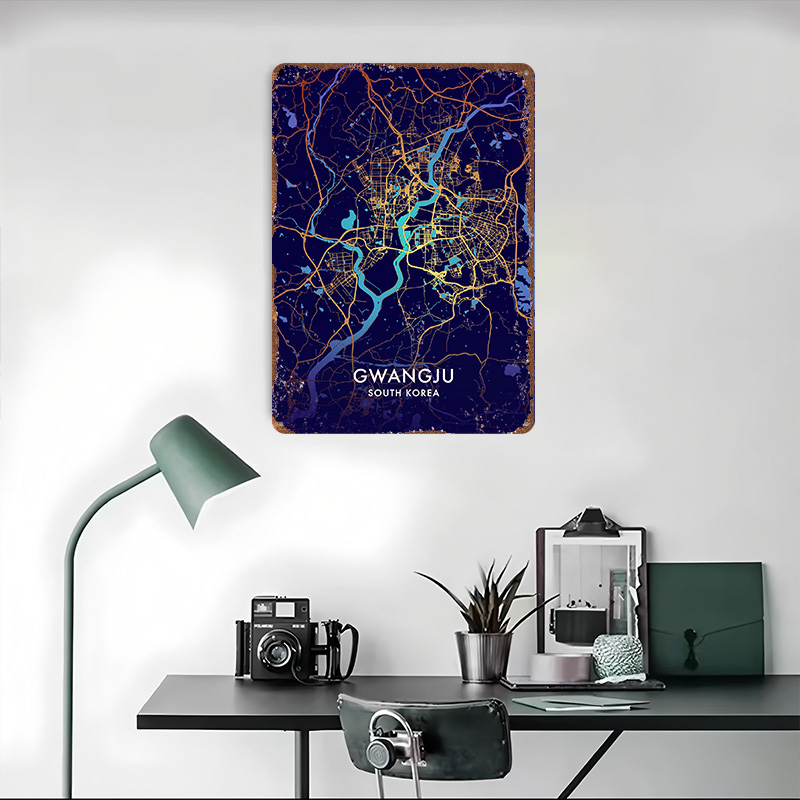 光州市地図3Dテクスチャメタルポスター、カスタムウォールアー - Custom Map Poster のレビューと価格