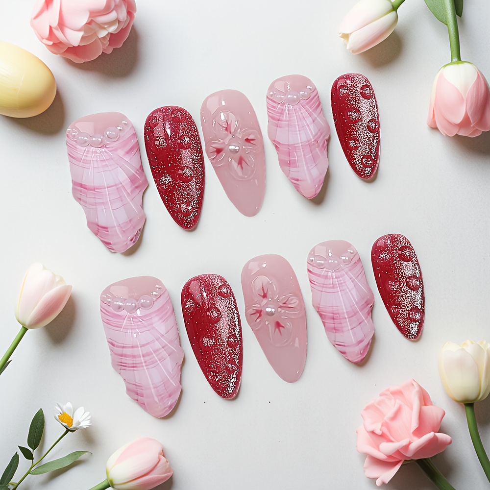10個入りミディアムアーモンド型ハンドメイドつけ爪キット、ピ - Pressed Flower Art のレビューと価格