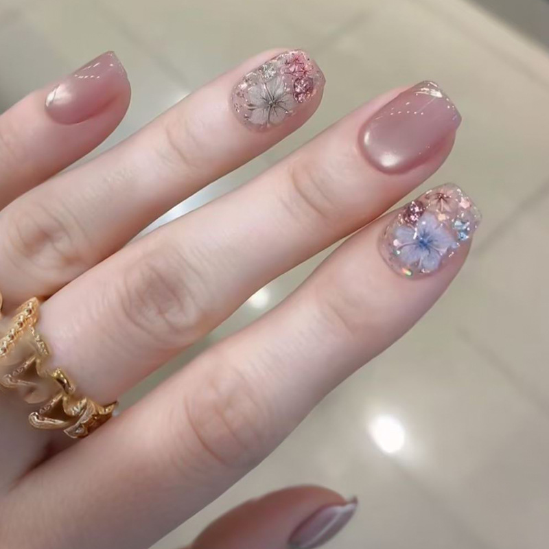 24 ピース/セストショートミディアム偽爪女性女の子カラフル - Pressed Flower Art のレビューと価格